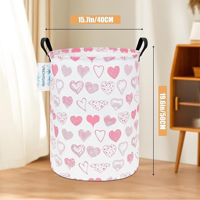 Laundry Basket Canvas Fabric Collapsible Organizer Basket for Storage Bin Toy Bins Gift Baskets Bedroom Clothes Children Nursery Hamper (Angel Heart)