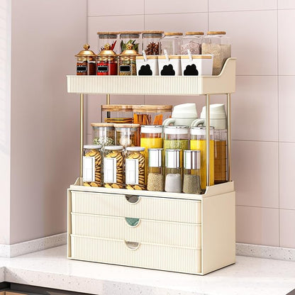 caktraie Bathroom Organizers and Storage - 3 Drawers 2 Tier Makeup Organizer, Cosmetic Storage Drawer for Dresser Countertop and Bathroom Vanity for Large Skincare, Perfume, Cream White