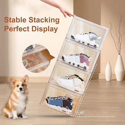 eYotto 1 Pack Acrylic Clear Shoe Storage Boxes Stackable, Acrylic Shoe Box US Size 14, Large Clear Shoe Organizer With Magnetic Door for Closet Cabinet Sneaker Hat Handbag