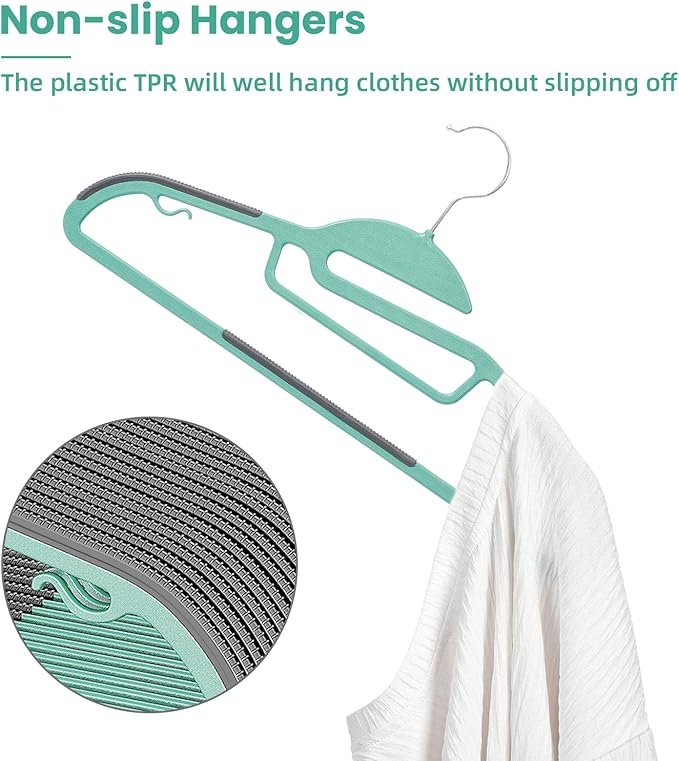 Heavy Duty Plastic Hangers 50 Pack with Non-Slip Design,0.2 Inches Thick,360°Swivel Hook Space Saving Organizer for Bedroom Closet,Shirts,Pants,Strong Enough for Coat(Dusty Blue- S Shaped)