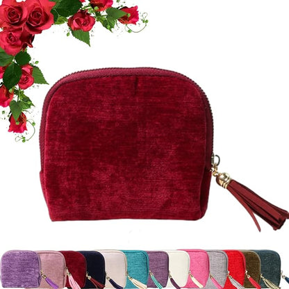 Travel Jewelry Case, Portable Foldable Box Mini Jewelry Travel Bag with Tassel Zipper Design, Soft Velvet Organizer Pouch for Bangle, Five Compartments