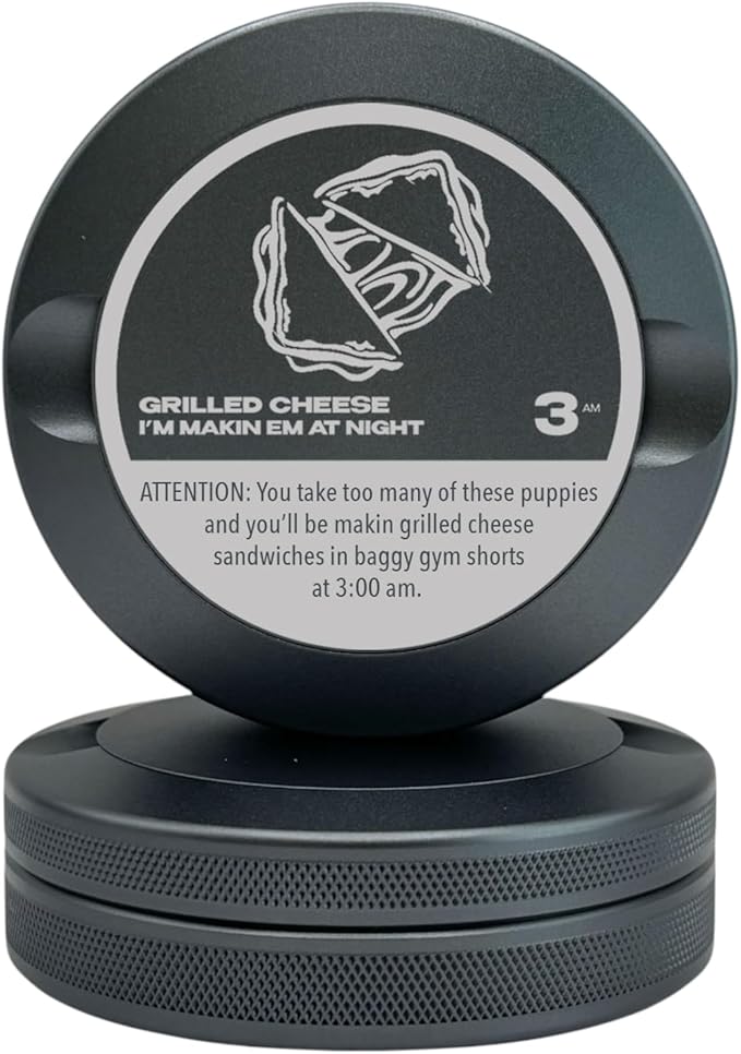 Grilled Cheese | Metal Container for Zyn, Premium Aluminum Can & Rugged Pouch Holder | Extra Capacity, Knurled Grip & Used Pouch Storage | EDC (Gunmetal Gray)