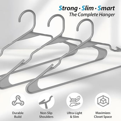 Plastic Hangers for Clothes - Durable & Versatile Color, Coat, Shirt & Pants Hangers - Space Saving Closet Storage Organizer Essentials with Non-Slip for Home, Dorm, Apartment (Gray, 20 Pack)