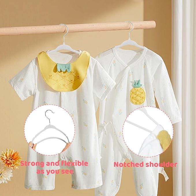 ManGotree 11" Baby Velvet Hangers, Non-Slip Infant Coat Hangers, Ultra-Thin Toddler Felt Hanger with 360° Swivel Hook, Space Saving Children's Hanger for Kids Clothes, 48 Pack (White)