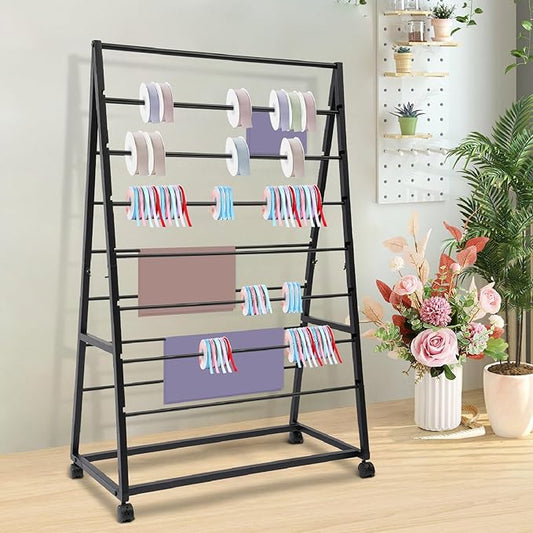 Ribbon Organizer 15 Tier Metal Ribbon Holder Organizer Rack, Double-Sided Ribbon Storage Rack, 31.5In/W, Gift Wrapping Paper Craft Ribbon Storage Shelf for Scarf, Ties, Belt, Towel