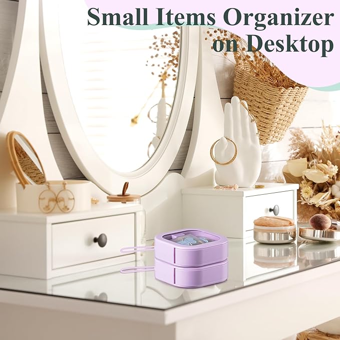 Kathfly 2 Pack Hair Tie Organizer Portable Hairband Holder Portable Hair Accessories Organizer Hanging Storage Container for Cotton Swab Bobby Pin Small Items on Desktop(Purple)