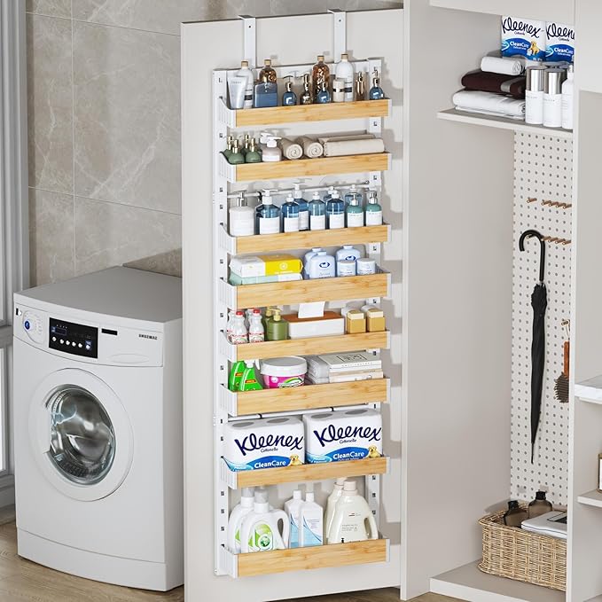 8-Tier Over The Door Pantry Organizer, Heavy-Duty Metal Wall Mount or Hanging Spice Rack, behind the door storage Shelves with Adjustable Basket, Back of Door Organizer for Kitchen Cabinet and Closet