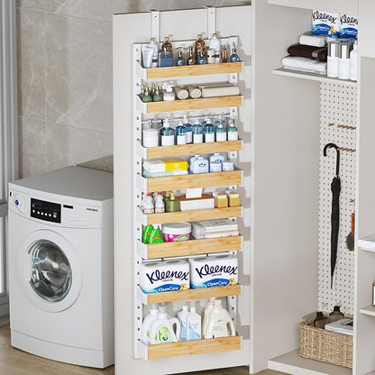 8-Tier Over The Door Pantry Organizer, Heavy-Duty Metal Wall Mount or Hanging Spice Rack, behind the door storage Shelves with Adjustable Basket, Back of Door Organizer for Kitchen Cabinet and Closet