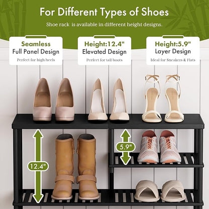 Bamboo Shoe Rack, 4 Tiers Shoe Organizer for Closet, Shoes Storage for 20-24 Pairs, Freestanding Shoe Shelf with Removable Pocket for Entryway Bedroom Front Door Dorm, Black