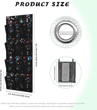 Paw Design Hanging Organizer for Cruise Ship Essentials,Mesh Pocket Over the Door Shoe Organizer Space Saving Large 12 Pockets Sturdy Quick Dry Mesh Organizer Hanging with 2 Holes