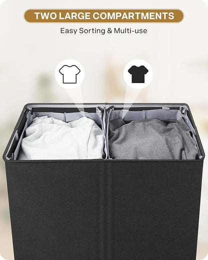 SOLEDI Double Laundry Hamper with Lid, 130L Clothes Hamper 2 Section, Laundry Basket with Removable bag, Bed room decor aesthetic, laundry room organization, Home and dorm room essentials
