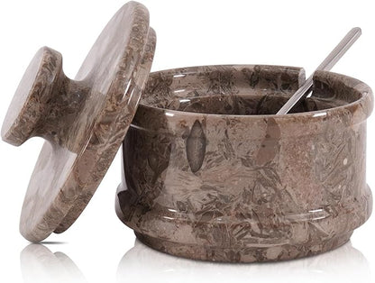 Radicaln Marble Salt Cellar with Lid 4" Inch Oceanic Handmade Salt Jar & Spice Storage Containers For Kitchen Countertop, Ideal Sugar Bowl & Salt dish For Table