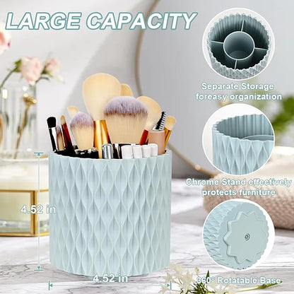 WAFJAMF Makeup Brush Holder 360 Rotating Cosmetics Holders Storage Cup for Vanity Desktop Bathroom Countertop 5 Slot Makeup Brushes Container - Classic Style - Haze Blue
