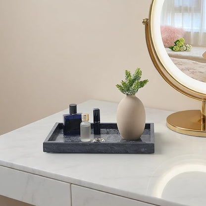 Large Marble Vanity Tray, Luxury Stone Organizer for Bathroom & Kitchen Counter | Holds Soap Dispenser, Jewelry, Perfume Bottles | Non-Resin, Non-Ceramic Décor