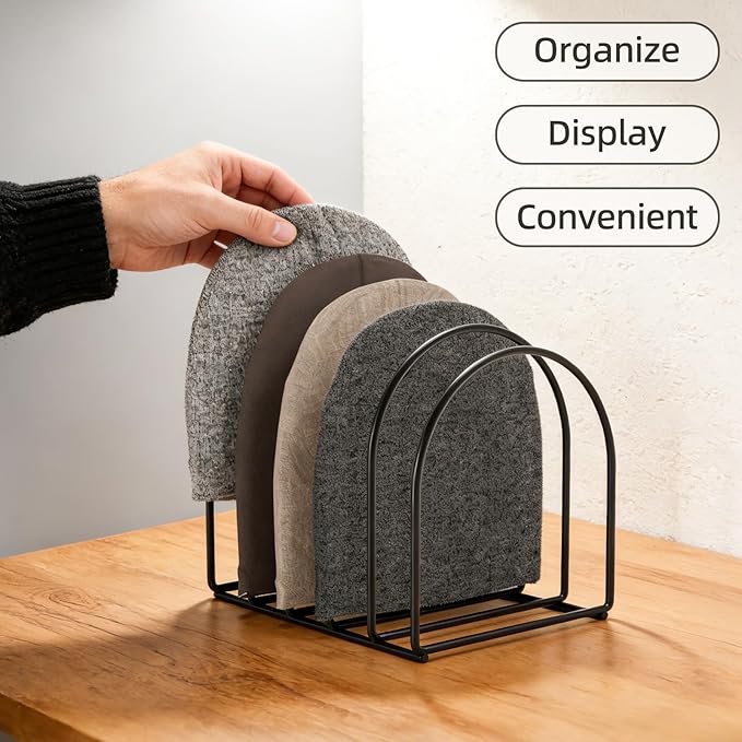 2 Pack Black Metal Beanie Organizer for 12 Hats, Vertical Knitted Hat Display Stand for Multiple Hats, Beanie Storage for Closet Entryway Desktop Bedroom
