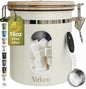 Veken Coffee Sugar Canister with Window, Airtight Stainless Steel Kitchen Food Storage Container with Lids, Date Tracker and Scoop for Grounds Coffee, Beans, Tea, Flour, Cereal Jars, 16OZ, Cream