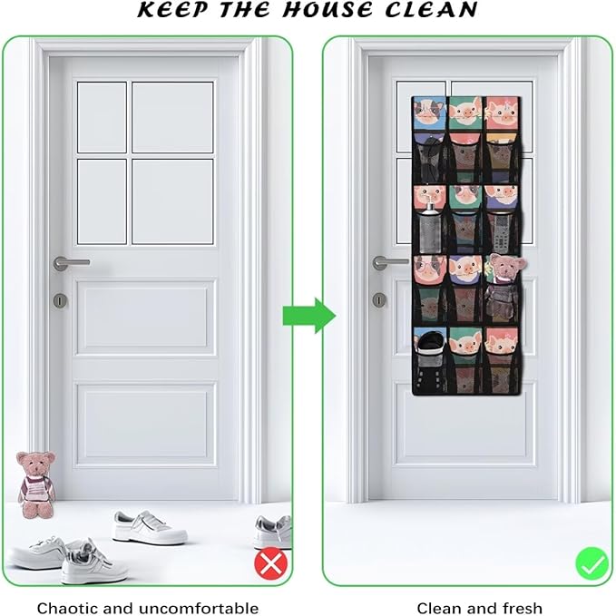 Funny Pig 12 Pockets Over the Door Shoe Organizer,Hanging Shoe Organizer for Door with 12 Mesh Pockets, Large Capacity Shoe Hanging Storage Bag,Headphone Storage Classroom
