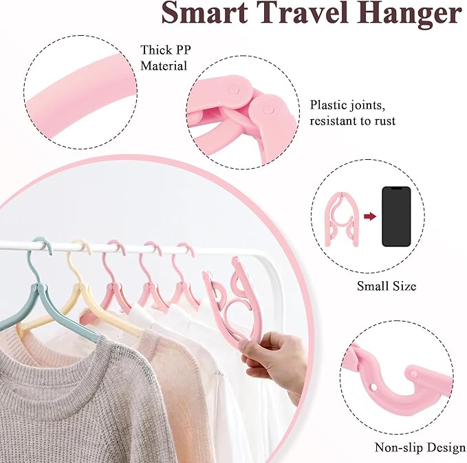 SANLIKE 12 Pcs Travel Hangers with 24 Pcs Clips Folding Travel Hangers Non Slip Plastic Clothes Hangers Collapsible Portable Coat Hanger Drying Rack for Suitcase Flying Camping Hotel(12 Packs)