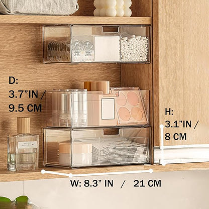 Medicine Cabinet Drawer Organizer Set, 2-Tier Stackable Storage Drawers for Small Bathroom Mirror Toilet Wall Garage Vanity Cabinet - Clear