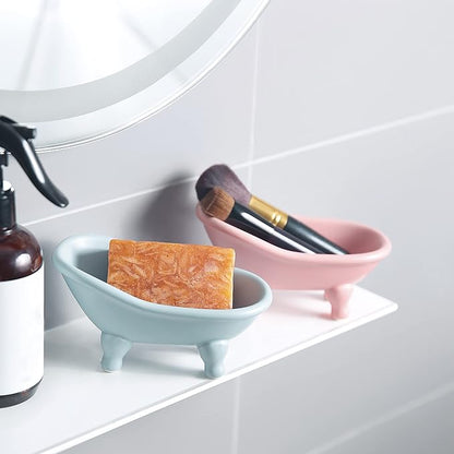 1 Piece 5.6" Colorful Ceramic Mini Clawfoot Bathtub Soap Dish Decortative Soap Dish Small Planter Makeup Organizer Container Hamster Bathtub（Pink）