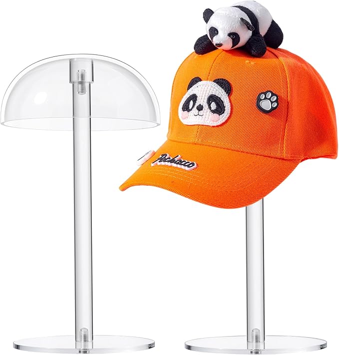 JUESHA Small-Sized Clear Acrylic Hat Display Stand for Kids, Countertop Hat Holder for Little Baseball Caps Cowboy, Wig Head Counter Stand for Closet (NON-ADJUSTABLE HEIGHT)