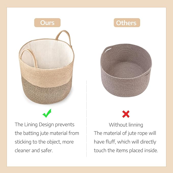 Mkono Woven Storage Basket Decorative Rope Basket Wooden Bead Decoration for Blankets,Toys,Clothes,Shoes,Plant Organizer Bin with Handles Living Room Home Decor, Yellow and Black, 16" W × 13.8"