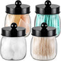 Farmhouse Decor Apothecary Jar Set, Mason Jar Bathroom Vanity Storage Organizer Canister-Qtip Holder Plastic Acrylic Jar for Cotton Swab, Cotton Pad, Floss Pick, Paper Clip, Hair Clips (4 Pack, Black)