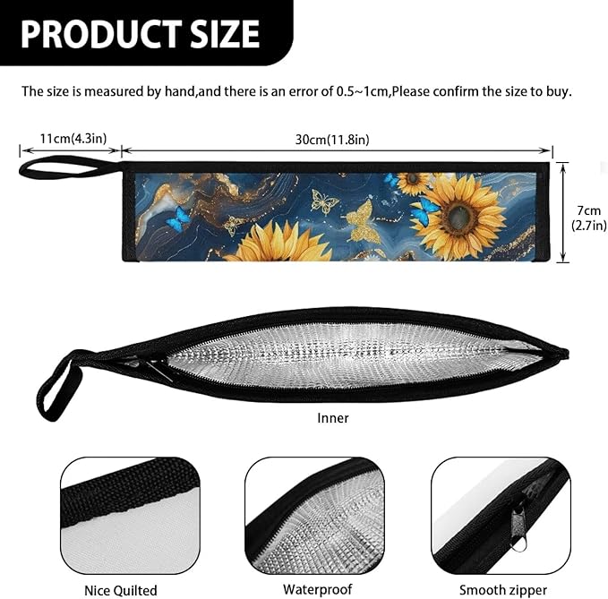 COEQINE Marble Cutlery Flatware Organziers for Straw Spoon Fork Chopsticks Travel Silverware Women Utensil Case With Zipper Daisy Flower Butterfly Themes,Blue Gold Marble Print