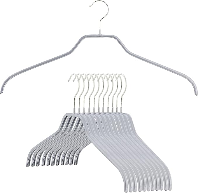 Mawa by Reston Lloyd Silhouette Series Non-Slip Space Saving Clothes Hanger for Shirts and Dresses, Style 41/F, Set of 12, Silver