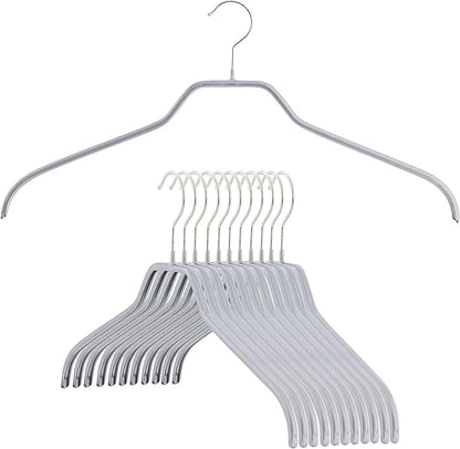Mawa by Reston Lloyd Silhouette Series Non-Slip Space Saving Clothes Hanger for Shirts and Dresses, Style 41/F, Set of 12, Silver