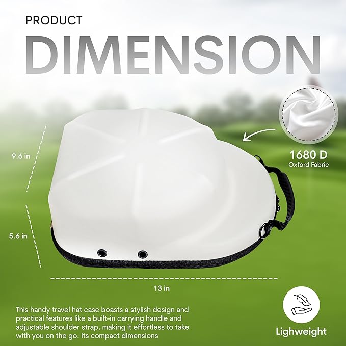 Golf Hats Baseball Caps Travel Case - Hat Carrier & Organizer | White Hard-Shell | Fits 6 Caps | Protect Hats | Ventilated EVA, Double Zipper, Handle & Strap