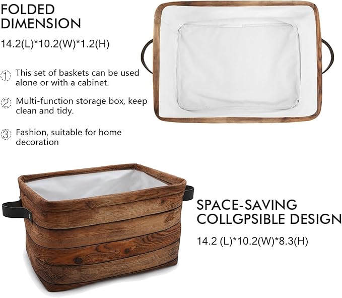 Wood Print (Not Real Wood) Rectangular Retro Vintage Storage Basket Organizer Bin Shelf Baskets For Clothes Gifts For Home Office Dorm