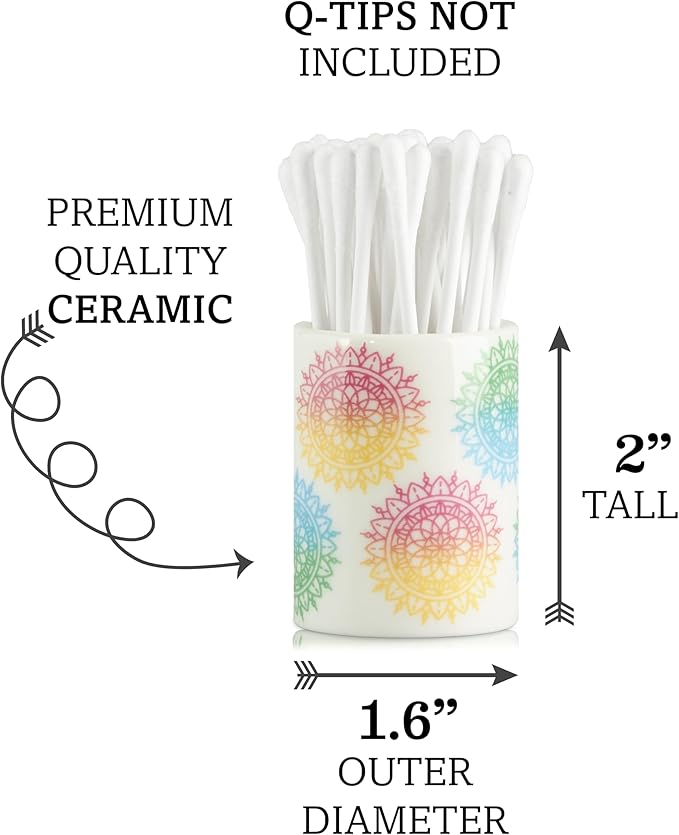 Qtip Holder - Boho Mandelas Design - Q Tip Holder for Bathroom, Floss Pick Holder, Cotton Swab Holder, Bathroom Sink Decor, Flosser Holder, Bathroom Vanity Decor, Cute Bathroom Decor