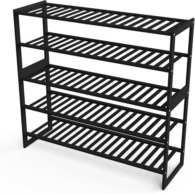 Jripae Shoe Rack Bamboo 5 Tier Shoe Organizer, Storage 20-25 Pairs for Closet Entryway, Stackable Large Tall Shoe Shelf Holder Stand Cubby for Door Hallway Bedroom Garage
