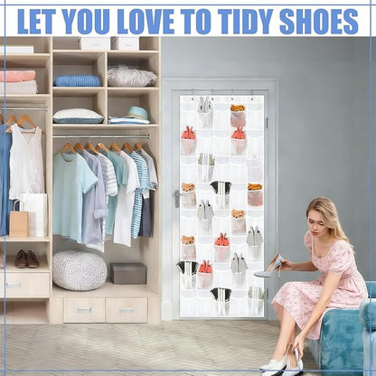 Over the Door Shoe Organizer, Cruise Essentials for Closet & Pantry,40Over The Door Shoe Organizer with Crystal Clear Pockets and Metal Hooks – Heavy Duty Hanging Shoe Storage Rack for Bathroom