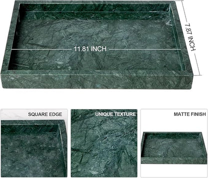 Elegant Green Marble Tray for Bathroom, 12" x 8" x 1.2" Natural Marble Serving Tray for Kitchen & Home Decor – Natural Marble Vanity Organizer