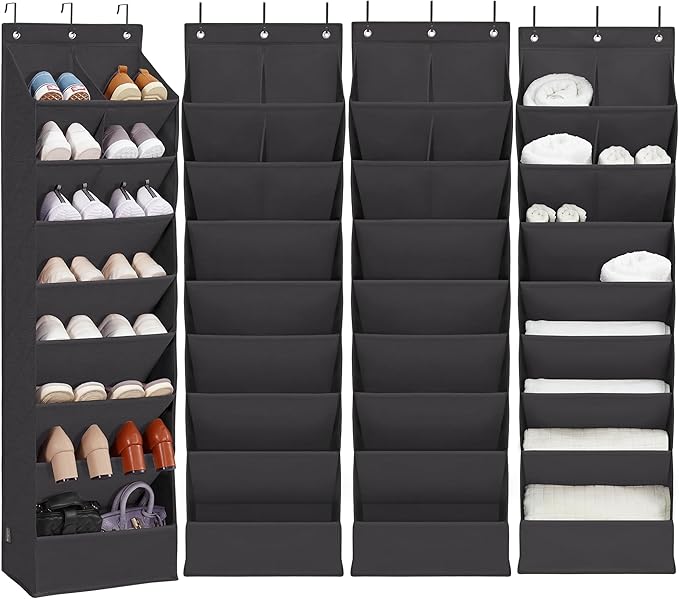 Door Shoe Organizer with 10 Extra Large Pockets, 23 Pairs Shoes Large Capacity Hanging Storage Organizer for Shoes, Diapers, Black, 8 Layers, 4-Pack