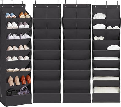 Door Shoe Organizer with 10 Extra Large Pockets, 23 Pairs Shoes Large Capacity Hanging Storage Organizer for Shoes, Diapers, Black, 8 Layers, 4-Pack