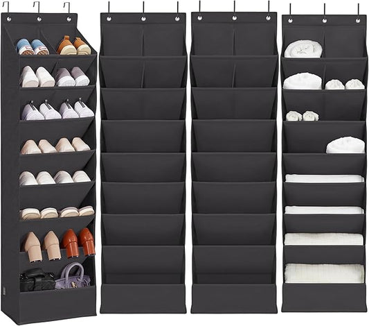 Door Shoe Organizer with 10 Extra Large Pockets, 23 Pairs Shoes Large Capacity Hanging Storage Organizer for Shoes, Diapers, Black, 8 Layers, 4-Pack