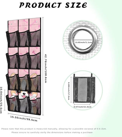 Door Hanging Shoe Organizer Mesh Fabric Pink Over The Door Shoe Organizer for Closet 12 Pockets Cute Corgi Wall Hanging Storage Space Saving Shoe Holder Hanger