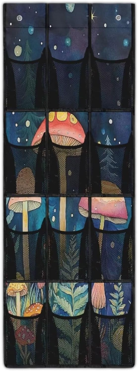 Mushroom Shoe Organizer Over The Door for BedRoom Over 12 Pockets The Door Hanging Organizer Space Saving Back Door Storage Organizer with Hook Design Shoe Holder Hanger