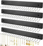 4 Pack Necklace Holder Wall Mount, Hanging Jewelry Organizer with 80 Hooks Total, Space Saving Wooden Necklace Holder for Wall, Necklace Organizer Hanger for Necklaces, Bracelets, Pendant