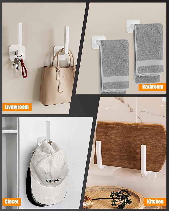 Hat Rack for Hat Storage (8-Pack), Multi-Purpose Hat Organizer, Strong Adhesive Hat Hooks for Wall Hat Organizer for Baseball Caps, Two Mounting Options Hat Hook, White