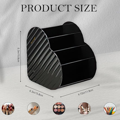 Heart-Shaped Slanted Makeup Organizer – 4-Compartment Tiered Storage, Durable Food-Grade Material, Stylish Vanity & Desk Cosmetic Holder (Black)
