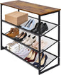 aboxoo 4-Tiers Shoes Rack Tilting Adjustable Freestanding Shoe Rack Large 9 Pairs 25.2 in Storage Organization Brown Wood Metal for Entryways, Hallways, Closets, Dormitory Rooms, and Industries