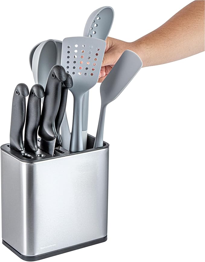 Restaurantware Stainless Steel Utensil Holder 1 Count 7.7 x 4.6 x 7.8 Inches Durable Cutlery Storage Flatware Organizer Rust-Resistant Sink Caddy Silver Kitchenware Holder