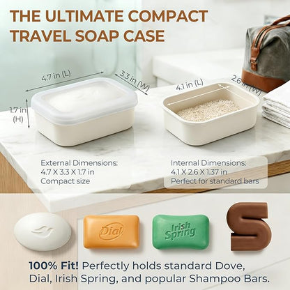 AIMAIAIMAI Compact Leakproof Travel Soap Case, Shatterproof Silicone Travel Soap Container with Draining Pad, Great for Outdoor, Camping, Gym (Off-White)