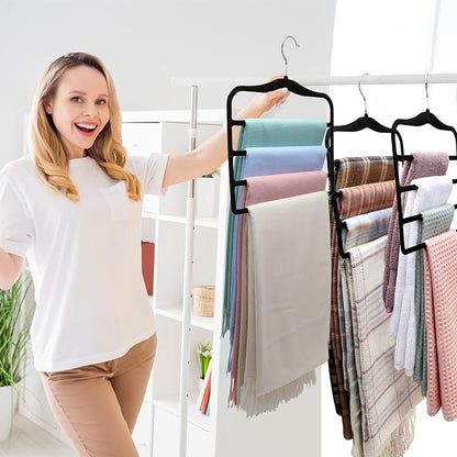 Closet Organizers and Storage, 2 Pack Pants-Hanger-Space-Saving, Velvet Clothes Organization Jeans Trousers Scarf Hangers for Pant-Rack, College-Dorm-Room Essentials for Students Girls Boys Guys