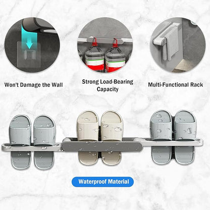 COVRA 3-in-1 Foldable Wall-Mounted Shoe Rack, Adhesive No-Drill Slipper Organizer for Closet, Bathroom, or Living Room Doors (Gray)