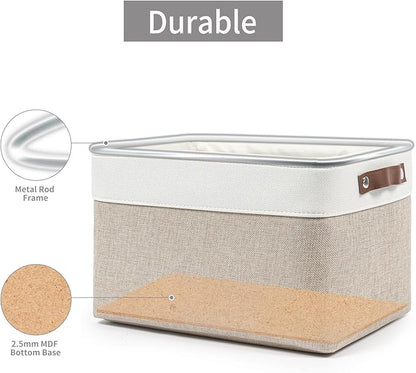 Bagnizer Storage Bins Large Fabric Storage Baskets for Shelves 3 Pack, Decorative Linen Closet Baskets with Handles for Organizing, Shelf, Clothes, Home, Office, 15x11x9.5Inches (Beige&White)